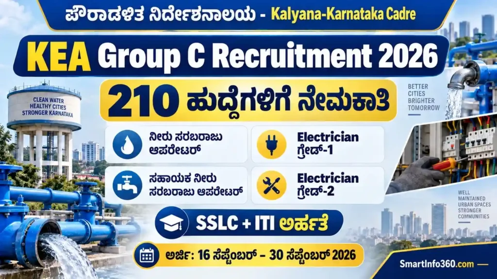 KEA Group C Recruitment 2026 ಪೌರಾಡಳಿತ ಇಲಾಖೆ ನೀರು ಸರಬರಾಜು ಆಪರೇಟರ್ ಮತ್ತು ಎಲೆಕ್ಟ್ರಿಷಿಯನ್ ಹುದ್ದೆಗಳ ನೇಮಕಾತಿ